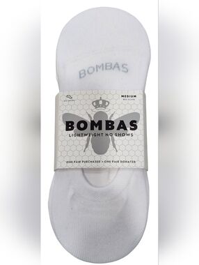 Bombas White Women's Lightweight No-Show Socks, Size Medium.